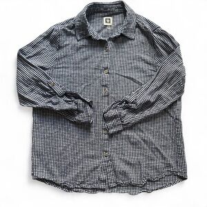 Anne Klein Women’s Button Down Shirt M Black White Gingham Check Long Sleeve Top